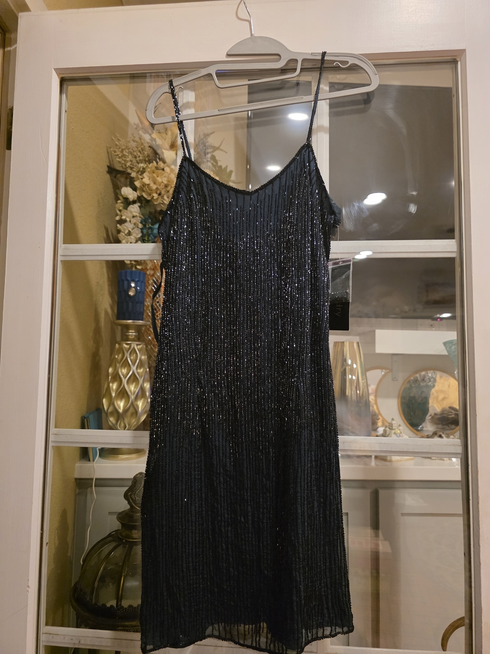 Black Sequin Slip Dress with Spaghetti Straps — Elegant Evening Wear